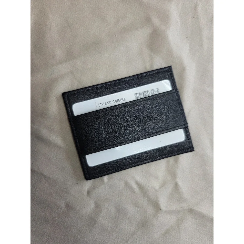 Men's Alpine Swiss Slim Card Holder Wallet Black Leather NWT